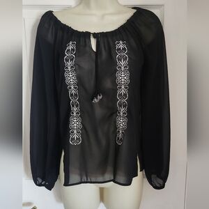 Sheer black long sleeve boho shirt